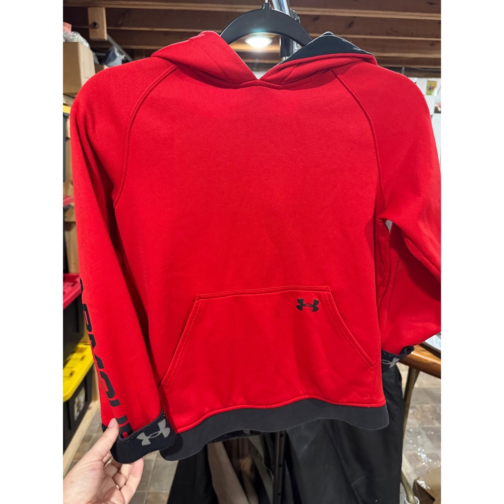 Under‎ Armour Kids ColdGear Hoodie Red Black Loose Fit Sweatshirt YLG L/G/G